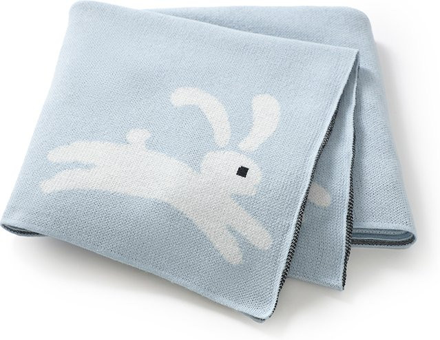 Mimixiong Babydecke aus Baumwolle mit Kaninchenmuster in Blau, B/B: 100 x 80 cm - Bild 1