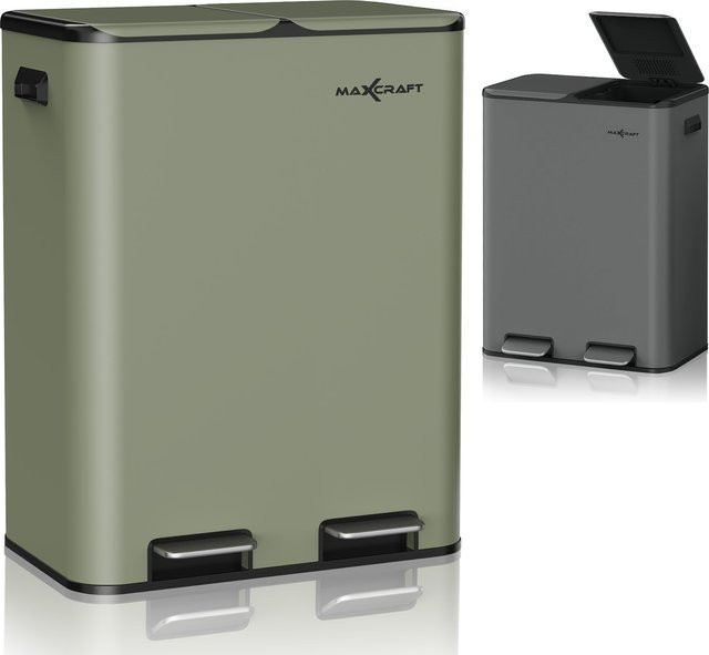 MAXCRAFT Treteimer mit Soft Close Deckel und 2 Inneneimern, 60 Liter, Grün - Bild 1