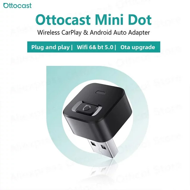 OTTOCAST Mini Dot Cube Wireless CarPlay und Android Auto Adapter 2 in 1 USB AI Autozubehör in Schwarz - Bild 1