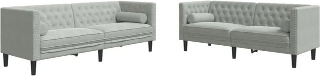 vidaXL 2-teiliges Chesterfield-Sofa-Set aus Samt in Grau mit Nackenkissen und Massivholzrahmen - Bild 1