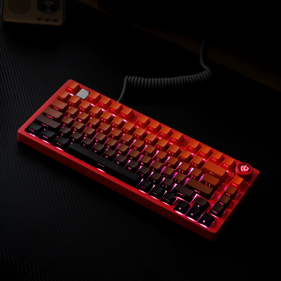 Double-Shot-PBT-Tastenkappen im OEM-Profil für Cherry MX Switches, rot verlaufend und transparent mit seitlicher Beschriftung - Bild 1