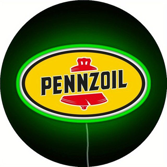 Pennzoil Vintage Neonlicht Wandschild aus Aluminium in Grün und Gelb mit klassischem Design - Bild 1