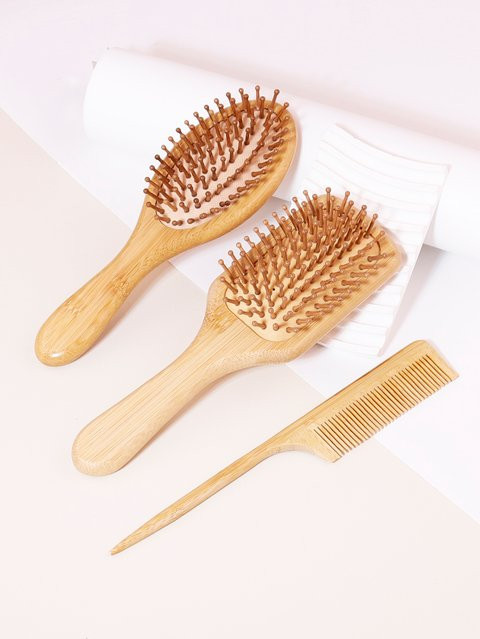 Bambus-Haarbürsten-Set, antistatischer Kamm und Kopfhautmassage-Paddelbürste, Unisex - Bild 1
