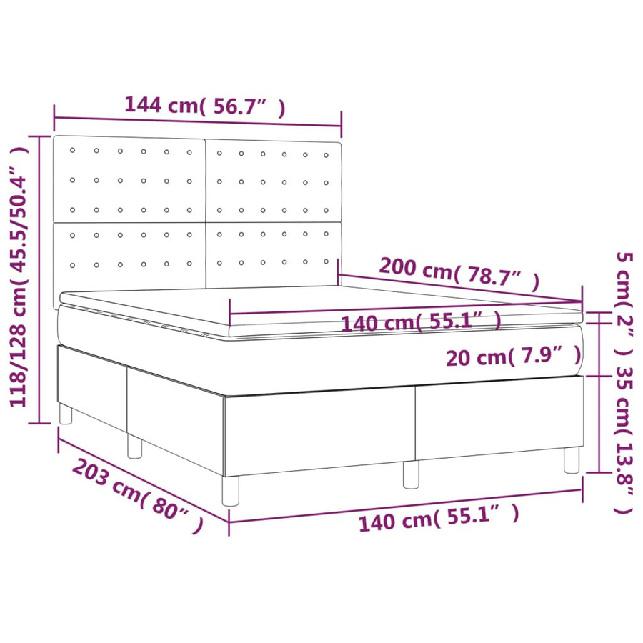 vidaXL Boxspringbett Hybrid mit Matratze und Kopfteil, Braun, B/T/H: 140 x 200 cm - Bild 3