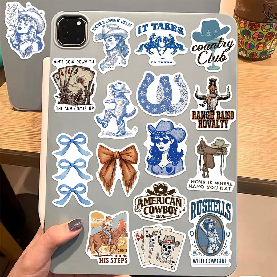 50 Stück Cowboy-Aufkleber in Blau und Braun zum Selbermachen für Handyhüllen, Laptops und Gepäck - Bild 2