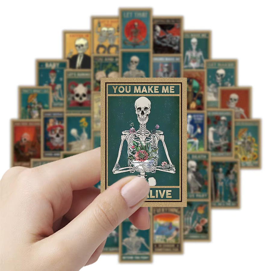 Gothic Totenkopf Tarot Sticker Set für Notebook und Briefpapier, Mehrfarbig, 50 Stück - Bild 4