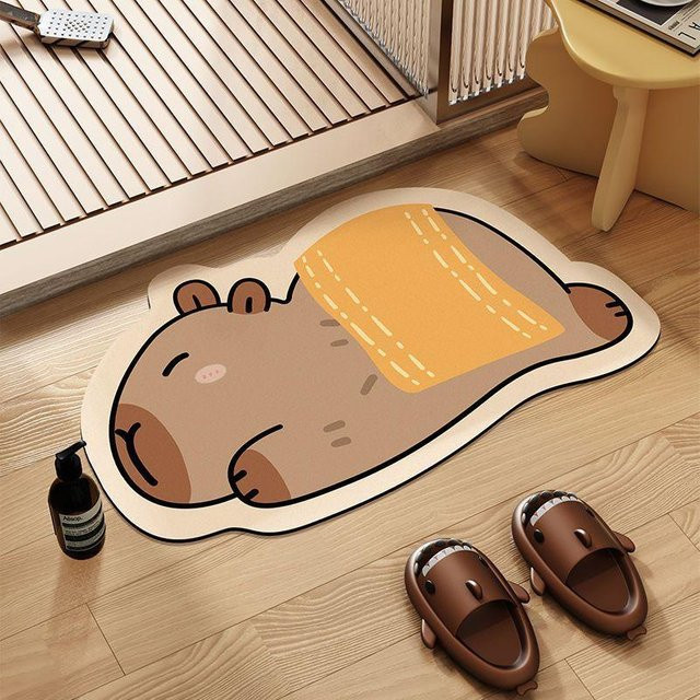Rutschfeste Kapibara Badezimmer Bodenmatte aus Kieselgur, wasserabsorbierend und schnelltrocknend, Farbe: Beige, B/T: 60 x 40 cm - Bild 1