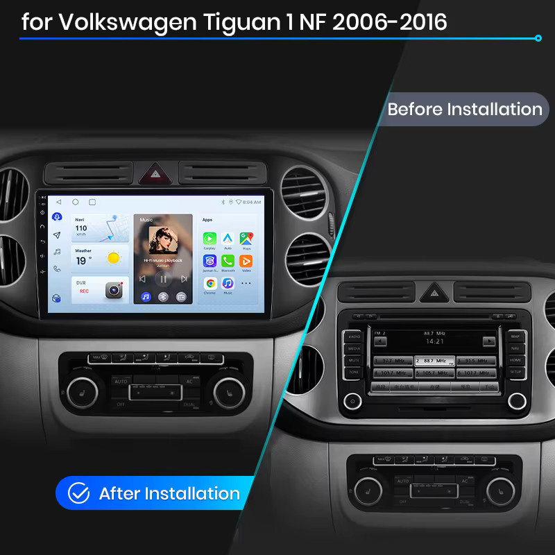 Junsun Wireless CarPlay und Android Auto Autoradio für Volkswagen Tiguan Mk1 5N 2007-2016 in Schwarz mit GPS Navigation, WiFi, Bluetooth und DSP - Bild 2