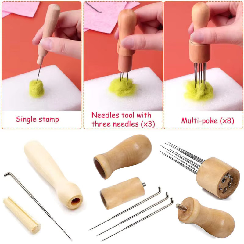 Wollfilznadeln-Set mit Holzgriff und Fingerbett, mehrfarbiges Nadelfilzwerkzeug-Zubehör für DIY-Anfänger - Bild 2
