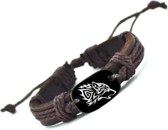Juno Armband, Leder, geflochtenes Seil, Wolf-Logo, Unisex, grau - Bild 1