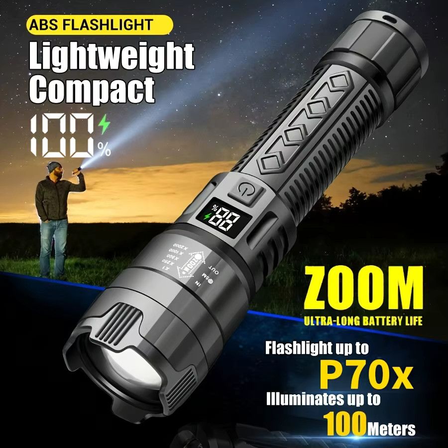 Swiatla USB-C wiederaufladbare LED-Taschenlampe mit 100.000 lm, ultrahell, zoombar und 3 Modi für Camping und Notfälle - Bild 2