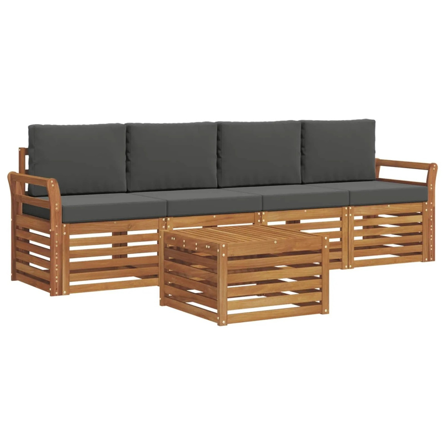 vidaXL 5-teilige Sofagarnitur aus Massivholz Akazie in Natur und Anthrazit mit Tisch und Polstern - Bild 2