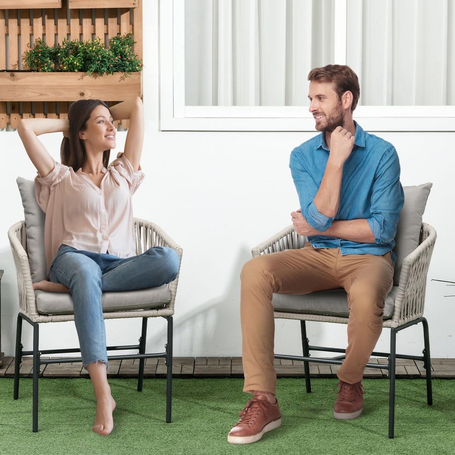 Outsunny 2er-Set Gartenstühle im Boho-Stil mit Kissen aus Stahl in Beige - Bild 2