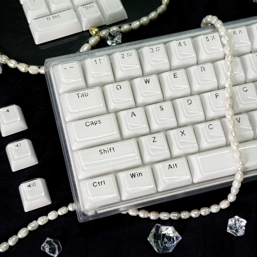 White Jelly Keycaps mit Hollow Characters Top Print für mechanische Tastaturen MX Switch 60% 75% TKL 96% 100% Layout in Weiß - Bild 6