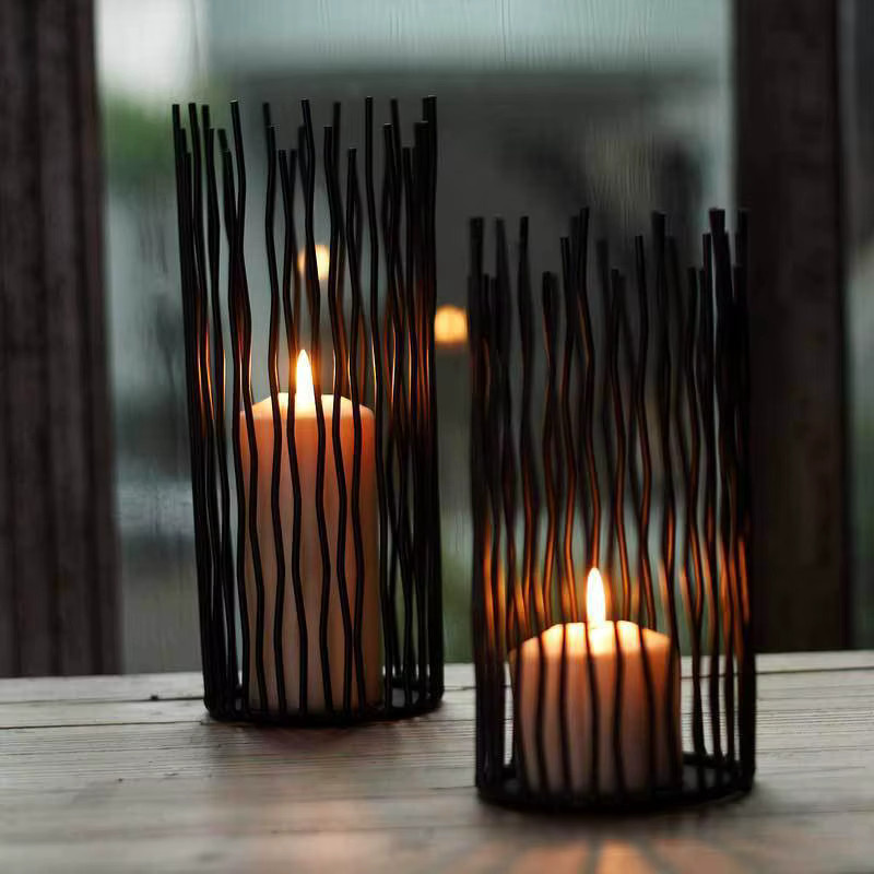 DEANSEN Dekorationsobjekt im Nordic Stil, abstrakter Zylinder aus Metall als Kerzenhalter oder Stifthalter, Schwarz, Rund - Bild 3