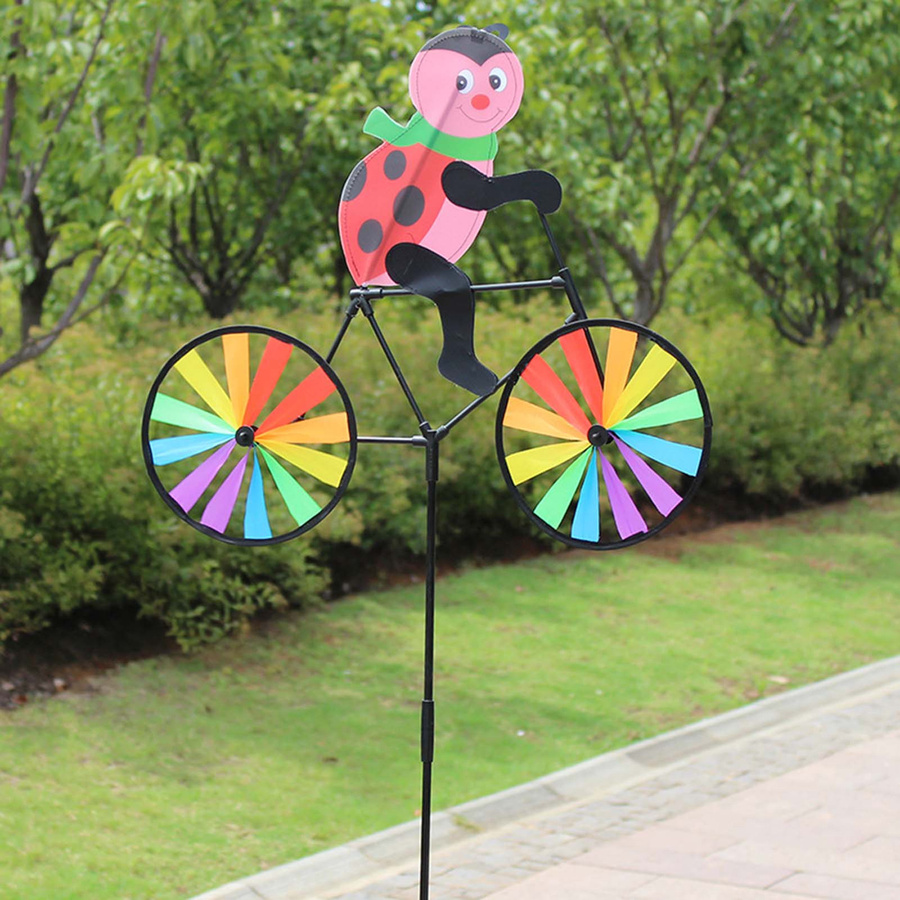 Mellow Home Windspiel 3D-Tier auf Fahrrad als bunte Windmühle zur Gartendekoration - Bild 2