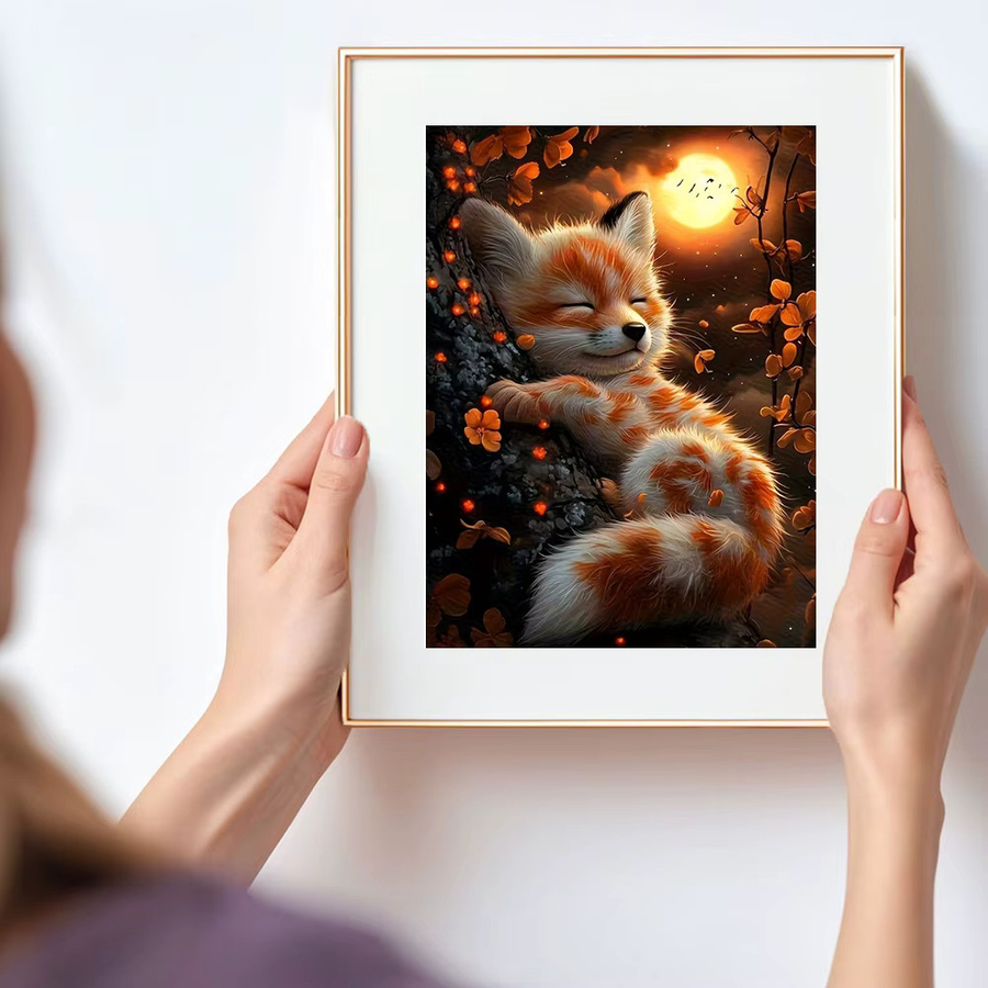 Huacan Diamantmalerei Fuchs und Mond als Diamantmosaik-Komplettset mit runden Steinen, Breite: 30,0 cm, Höhe: 20,0 cm - Bild 3
