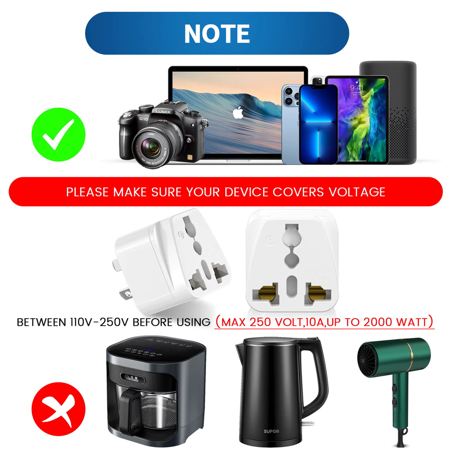 HITRENDS 3er Set Universal Reiseadapter Australien zu EU US UK Konverter in Weiß - Bild 3