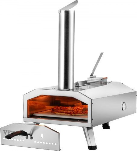 VEVOR Pizzaofen für draußen, 12 Zoll Tri-Fuel Pizza Grill aus Edelstahl mit Pizzastein und Abdeckung, Silber - Bild 1