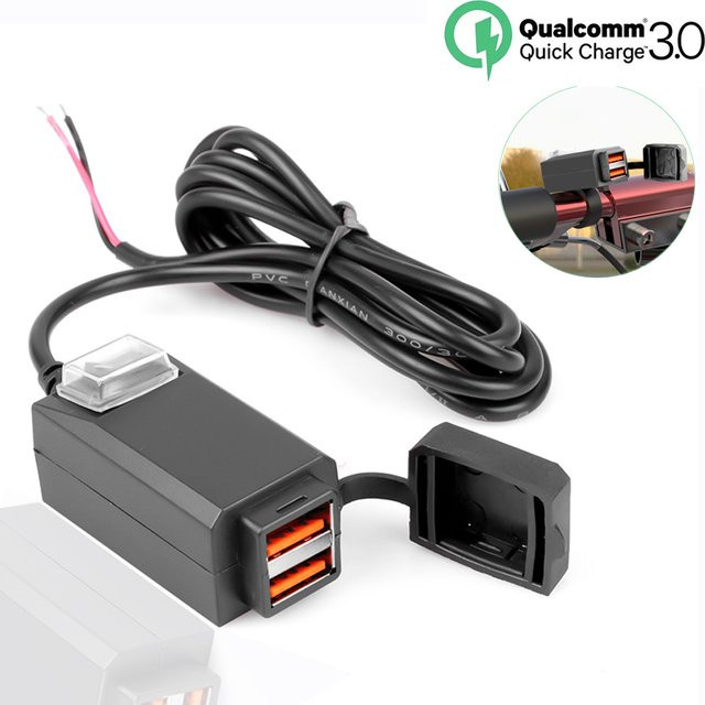 Motorrad-USB-Ladegerät QC3.0 mit USB-C in Schwarz, wasserdichter 12V-Steckdosenadapter mit Ein/Aus-Schalter für schnelles Laden am Lenker - Bild 1