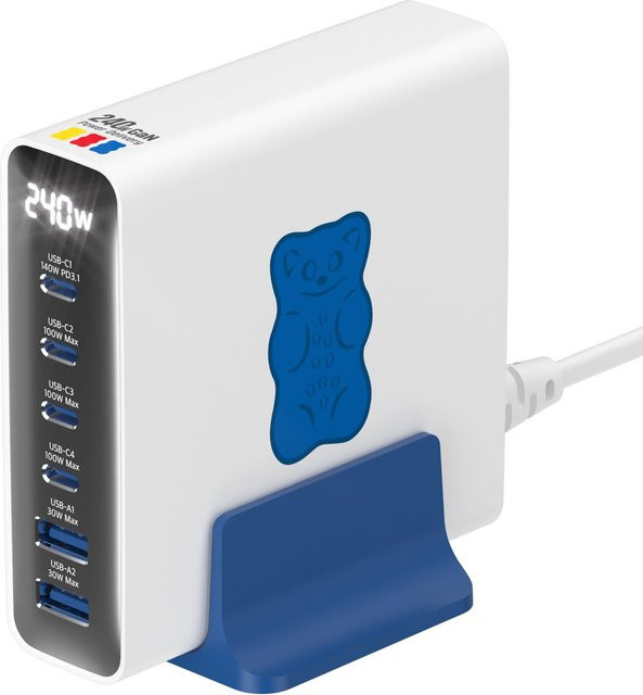 Tomoayax 240W GaN Ladestation mit 6 Ports, 4x USB-C und USB-A, PD 3.1 (140W) & QC 5.0 kompatibel, Blau - Bild 1