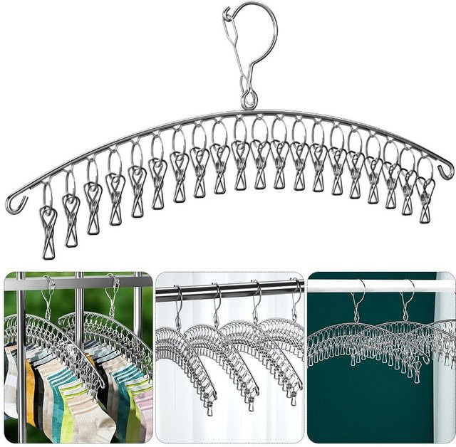 Winddichter Wäscheständer aus Edelstahl in Silber mit 10 Clips für Socken und Unterwäsche - Bild 1