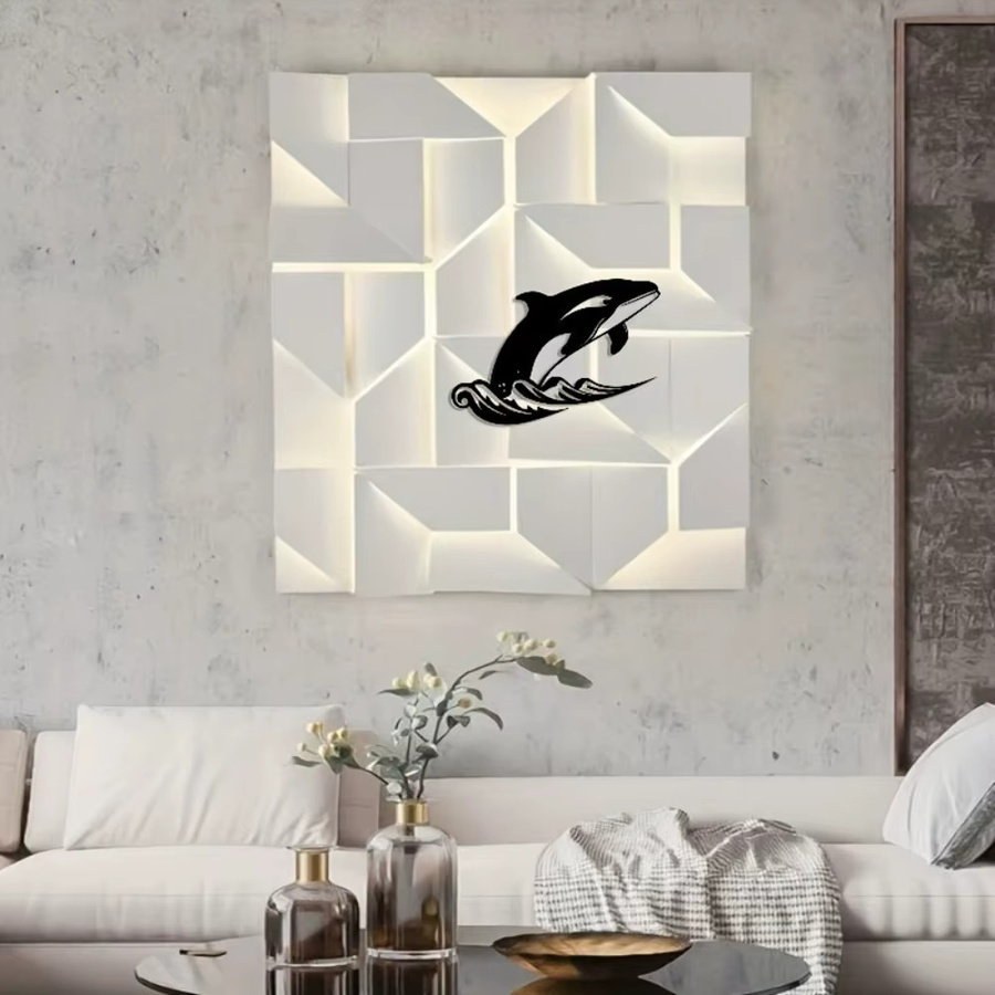 CIFBUY Wandkunst aus Metall Abstrakter Wal in Schwarz als minimalistische Dekoration für Innen- und Außenbereich - Bild 3