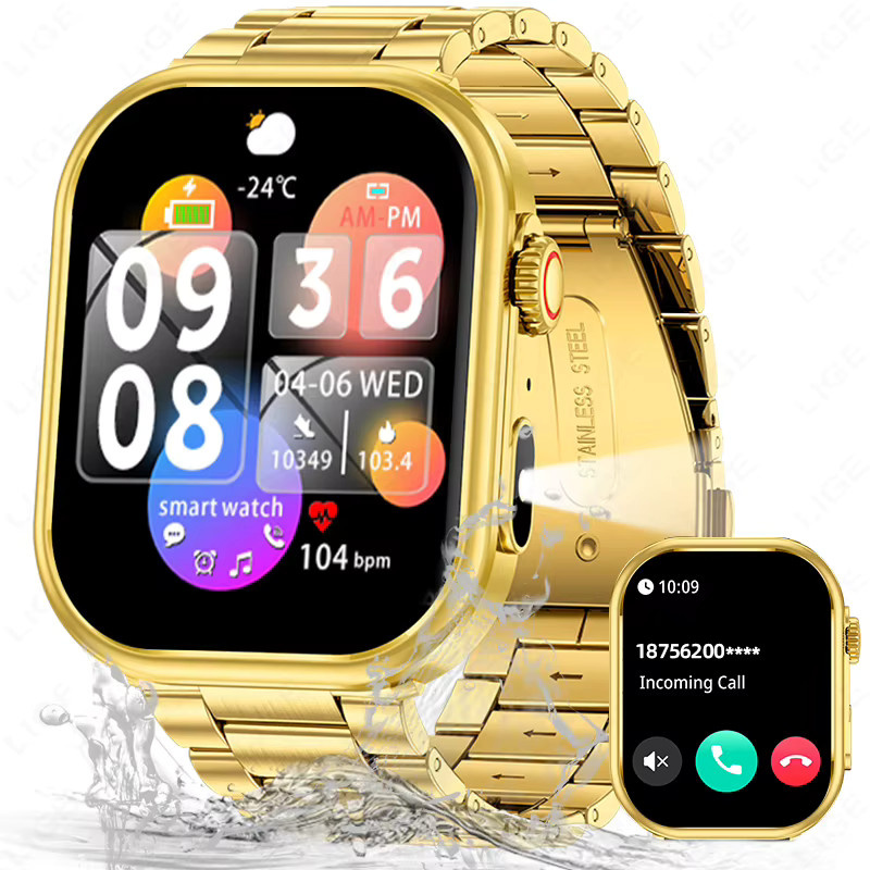 LIGE Smartwatch, Gold, Edelstahl, Unisex - Bild 7