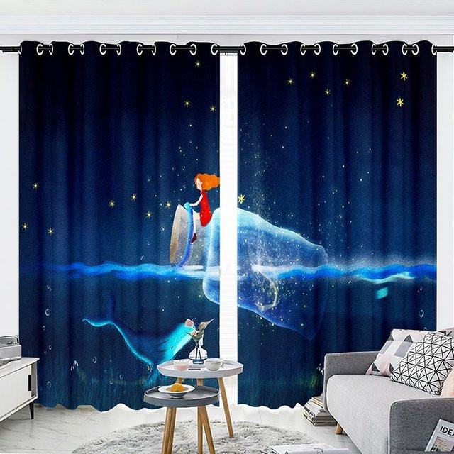 Yiran Furniture Vorhangset mit Sternen, Mond und Elch in Blau, 2er-Set aus Polyester, B/H: 50 x 100 cm - Bild 1