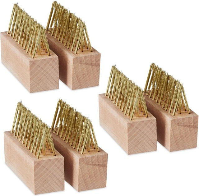 Relaxdays Fugenbürsten 6er Set aus Buchenholz und Stahl in Gold für Garten und Terrasse, B/T/H: 7,5 x 10 x 3,5 cm - Bild 1