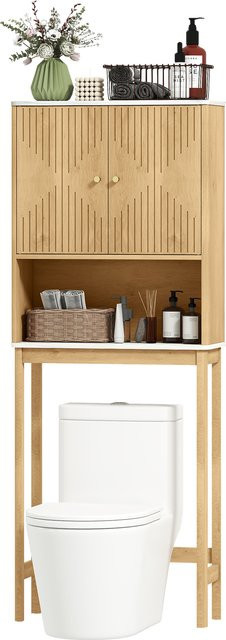HOMCOM WC-Über-Toilettenmöbel in Eiche, Badezimmerschrank mit Doppeltürenschrank, verstellbarem Regal und offenem Regal, B/T/H: 66 x 25 x 168 cm - Bild 1