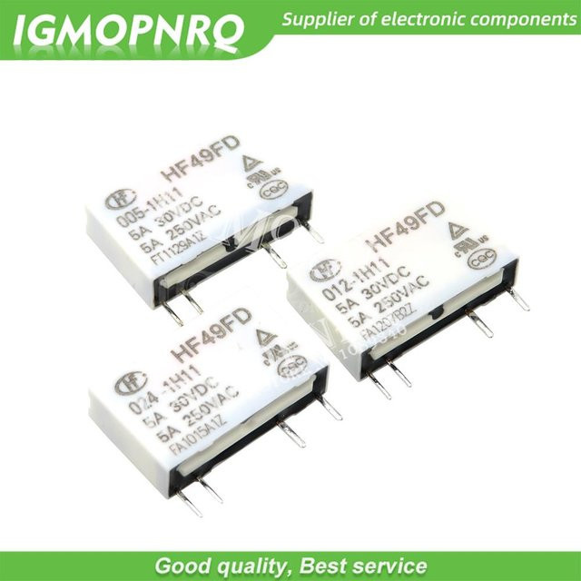 5er Set HF49FD-005-1H11 Relais 5V 4-Pin 5A in Weiß - Bild 1