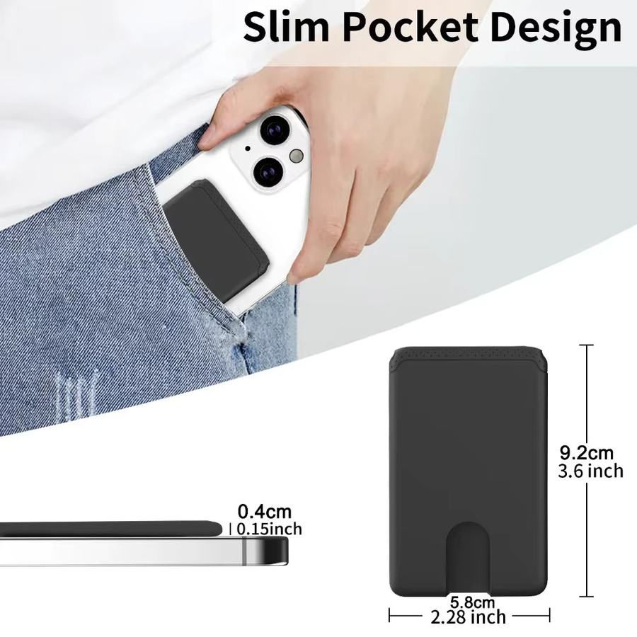 Minimalistischer Silikon-Handykartenhalter in Schwarz als schlankes Gehäuse und Kreditkarteninhaber mit Aufkleber für iPhone und Android - Bild 6