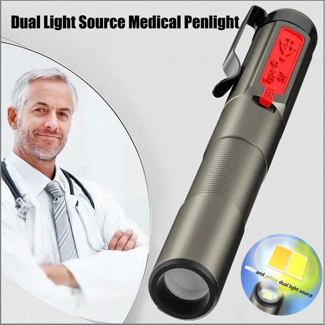 ESMARTER Wiederaufladbare medizinische LED-Stiftleuchte mit zwei Lichtquellen und Clip für professionelle Untersuchungen - Bild 1