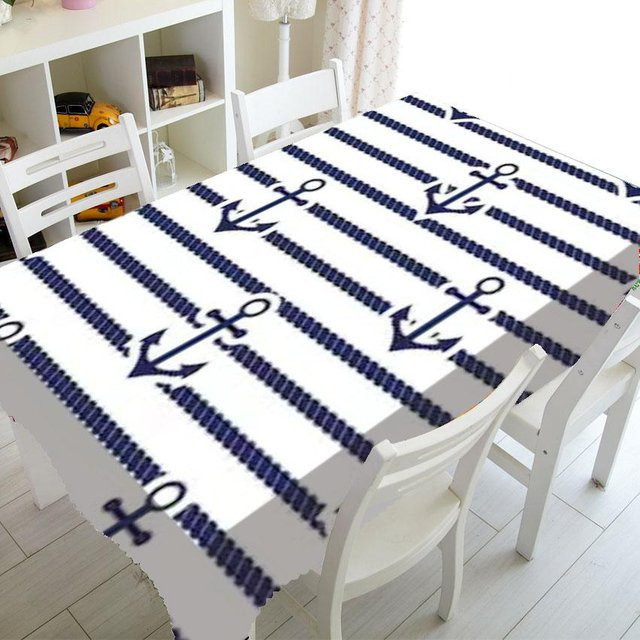 Wasserdichte Tischdecke von Binchi Outdoor Equipment mit blau-weißem Streifenmuster für Küche, Hochzeit oder Party, Rechteckig, Breite: 140 cm - Bild 1