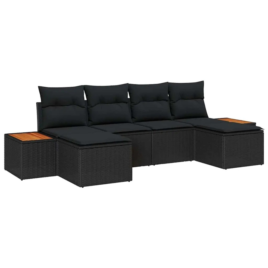 vidaXL Garten-Sofa-Set aus Poly-Rattan und Metall in Schwarz, 6-teiliges L-Shape Lounge-Set mit Kissen für Garten und Terrasse - Bild 2