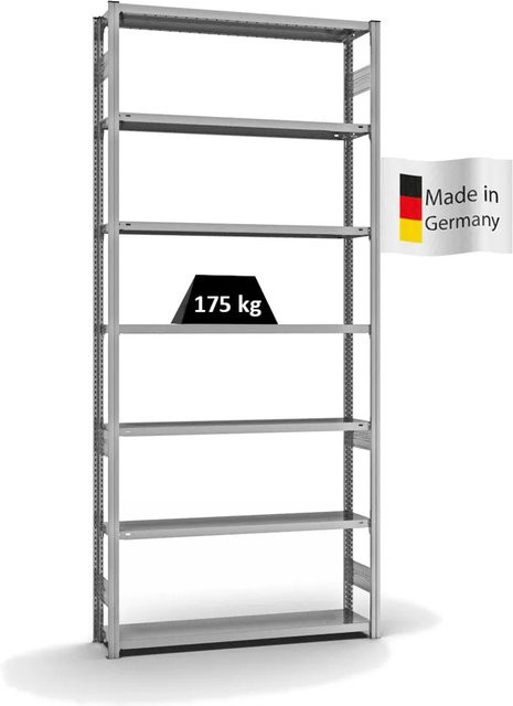 PROREGAL Fachbodenregal Stecksystem T-Profil Light-Duty, verzinkt, Farbe: Silber, H x B x T: 300 x 130 x 30 cm, 7 Ebenen, beidseitig nutzbar - Bild 1