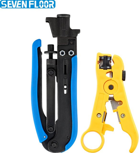 Koaxialkabel-Crimper-Set mit 20 RG6-F-Anschlüssen und verstellbarem Abisolierer in Multicolor - Bild 1