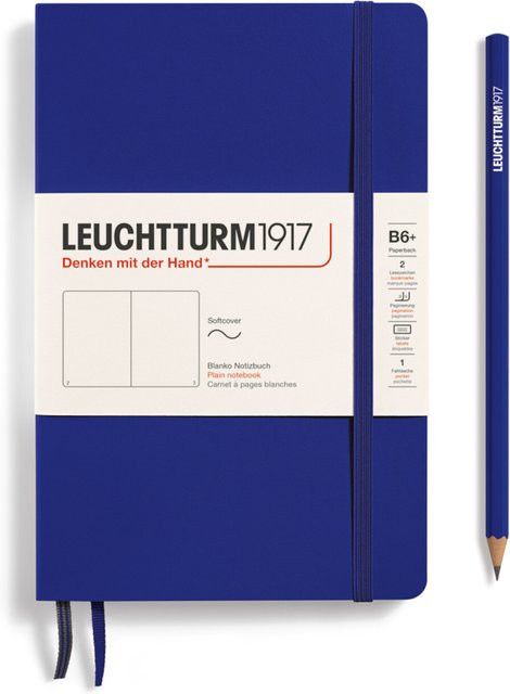 LEUCHTTURM1917 Notizbuch B6 Softcover blanko Ink in Beige und Blue mit 2 Lesezeichen und Verschlussgummi - Bild 1