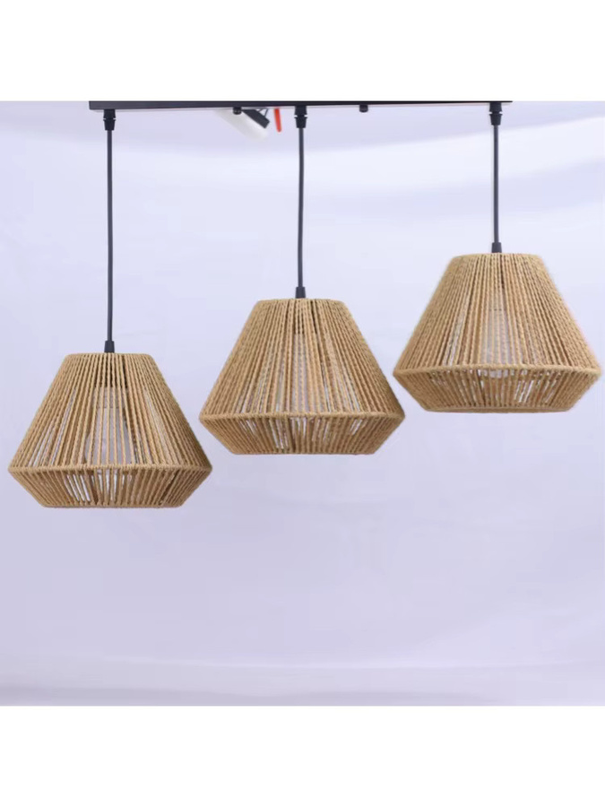 JOYINLED 3-Lichter Rattan-Kronleuchter in Schwarz und Braun, Geflochtener Wicker Lampenschirm im Vintage Industrial Boho Design als Hängelampe - Bild 3