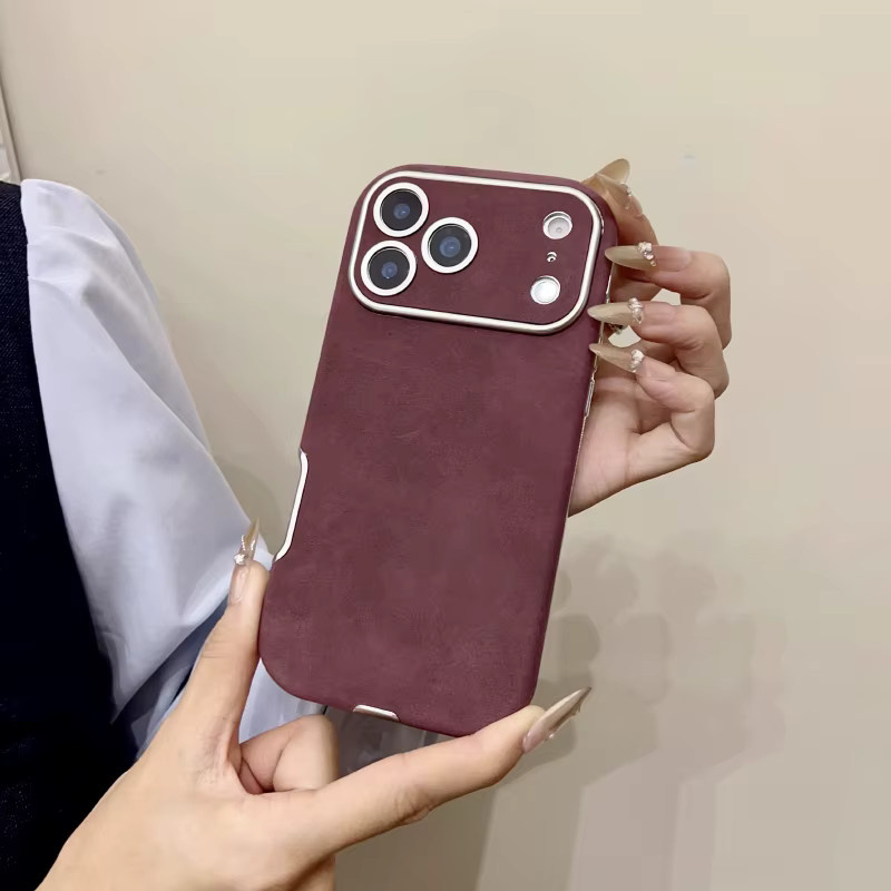 Luxuriöse Stoßfeste Handyhülle aus mattem PU-Leder für Apple iPhone 17 16 15 14 13 Pro Max Plus in Rot - Bild 2
