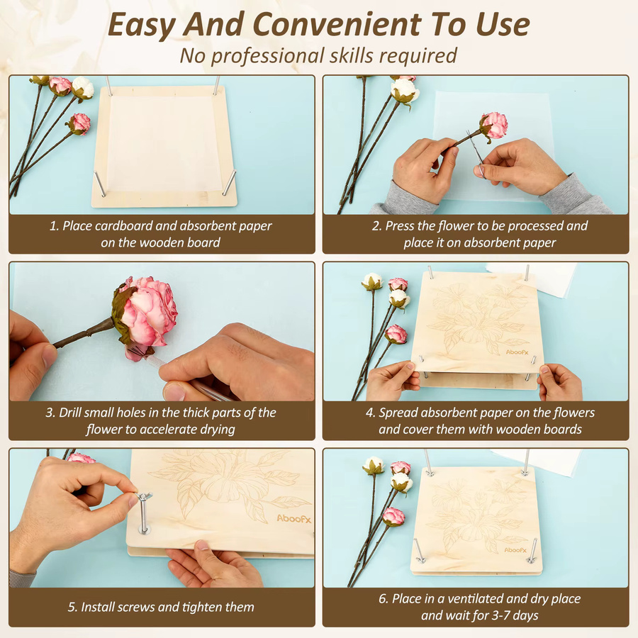 Blumenpressen-Kit aus Holz in Braun für DIY-Pflanzenpresse und Trockenblumen-Bastelarbeiten - Bild 3