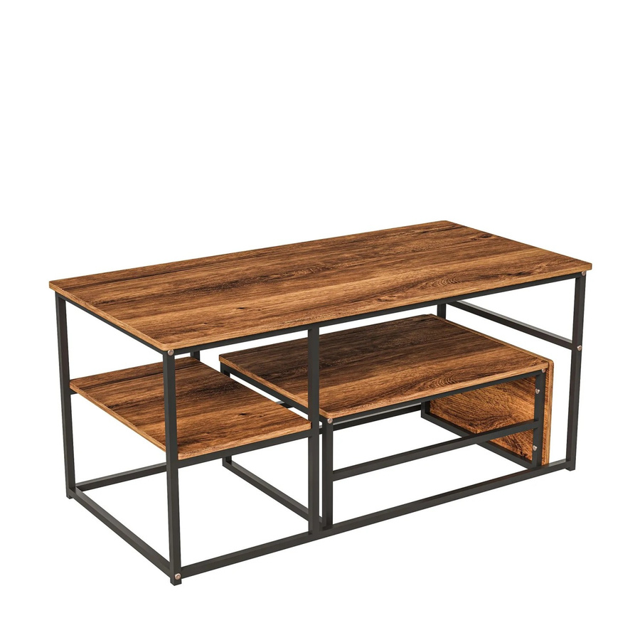 PXloue Satztische Set aus 2 Stück in Braun, rechteckige Couchtische mit Metallrahmen und MDF-Platten für dein Wohnzimmer - Bild 2