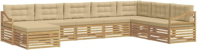 vidaXL Outdoor-Sofagarnitur in U-Form aus Akazienholz mit Kissen, 8-teilig, Weiß und Beige - Bild 1