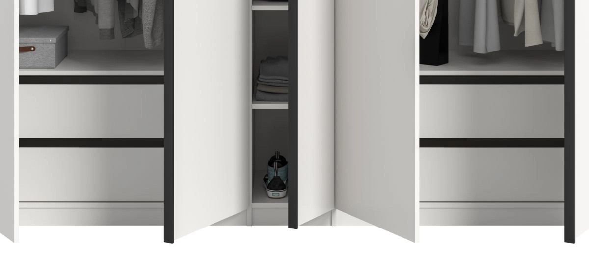 Kleiderschrank Girona 5-türig in Weiß, modern mit Kleiderstange und Regalböden, Höhe: 230 cm, Breite: 183 cm - Bild 3
