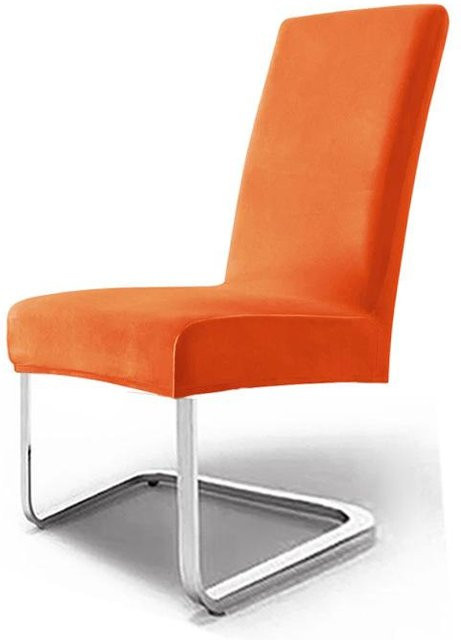 Elastischer Schwanenfleece Stuhlbezug aus verdicktem Silberfuchs-Fleece in Orange für Esszimmerstühle (Middle Back, Rückenlehne bis max. 60 cm) - Bild 1