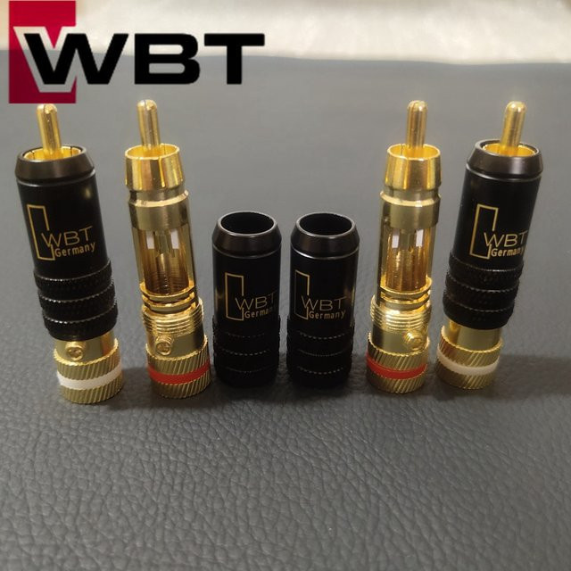 WBT RCA Stecker Set aus goldüberzogenem Kupfer, 4 Stück, zum Löten mit Selbstverriegelung, Gold - Bild 1