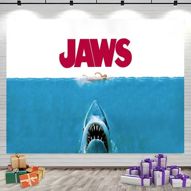 Mesuca Fotohintergrund J-Jaws Abenteuer für Kinder Geburtstag Party Dekoration, Mehrfarbig, Rechteckig, Breite: 120 cm, Höhe: 70 cm - Bild 1