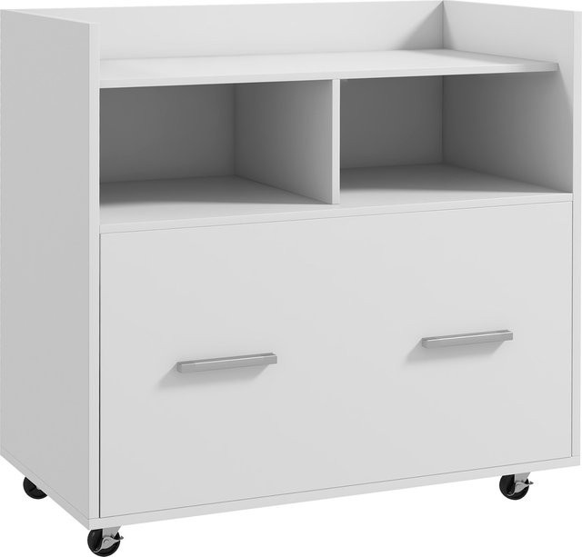 HOMCOM Druckerwagen in Weiß mit Feststellrollen, Druckerschrank mit großer Schublade, offener Ablage und verstellbarer Leiste für Büro und Arbeitszimmer, B/T/H: 76 x 40 x 75,5 cm - Bild 1