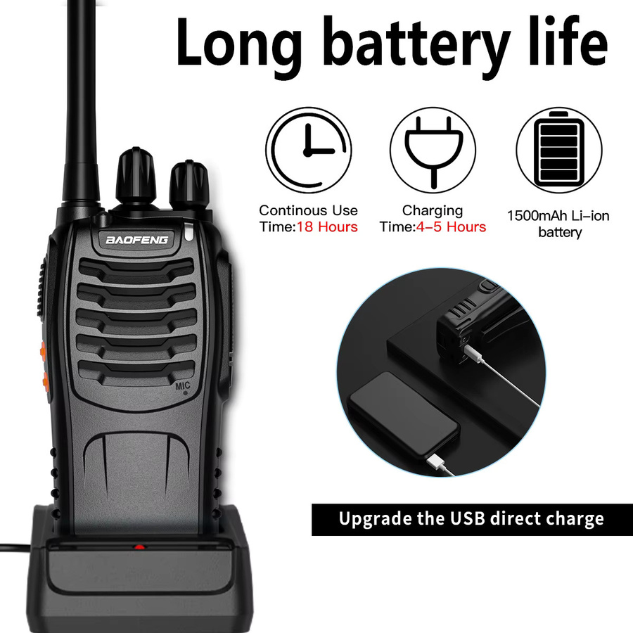 2er Set Baofeng BF-888S Plus Handfunkgeräte in Schwarz mit 3-5 km Reichweite und UHF 400-470 MHz - Bild 2